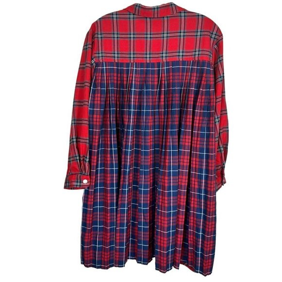 Zara Plaid Flannel Red Blue Long Sleeve Button Up  Shirt  Dress Size 13 14 - Picture 7 of 12